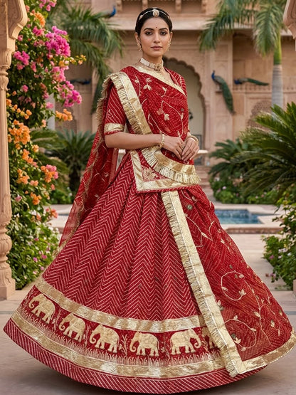 4 Meter Flare Bandhani Georgette Rajputi Poshak - Traditional Rajasthani Dress with Lafa Work-92034