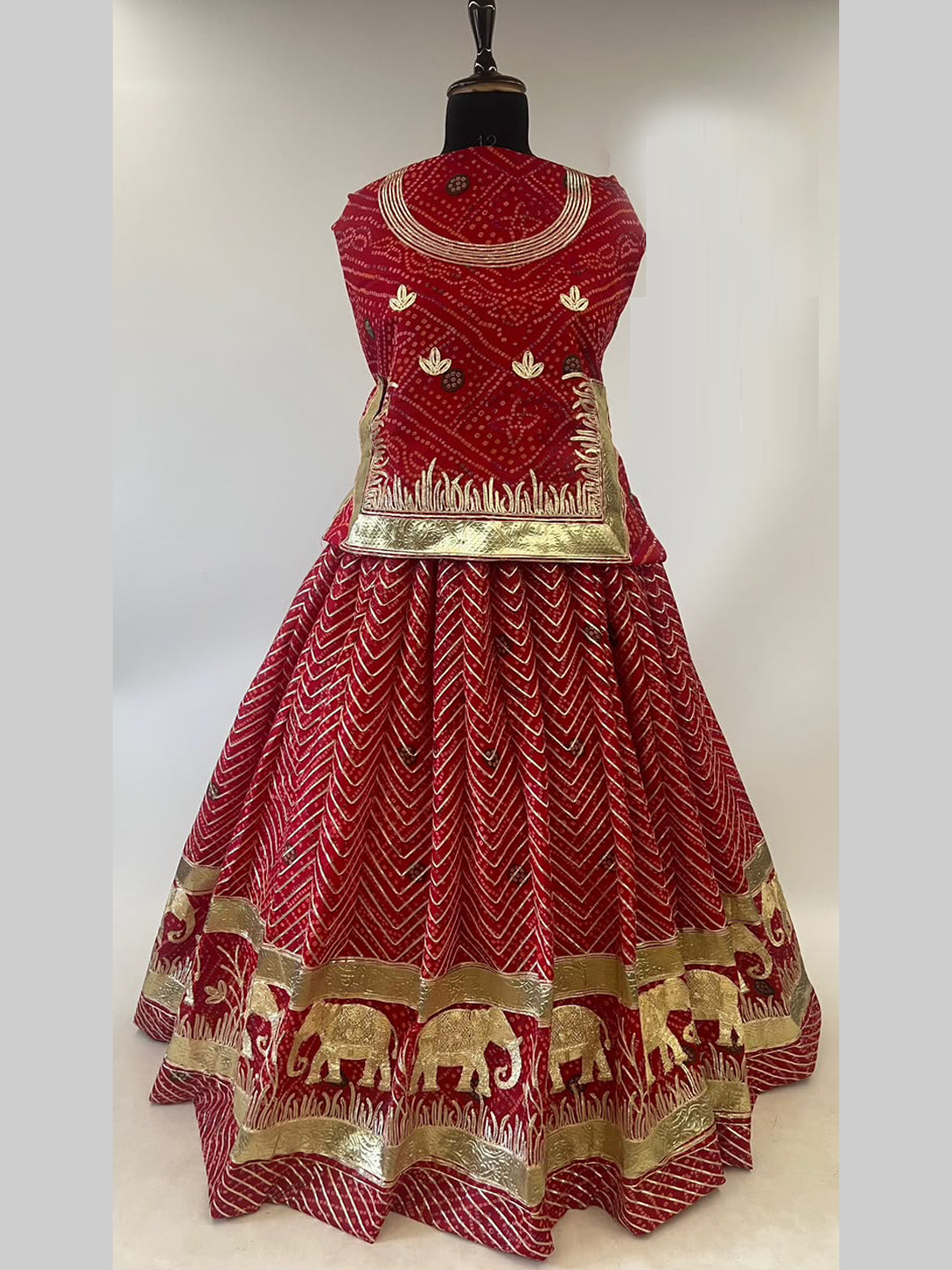 4 Meter Flare Bandhani Georgette Rajputi Poshak - Traditional Rajasthani Dress with Lafa Work-92034