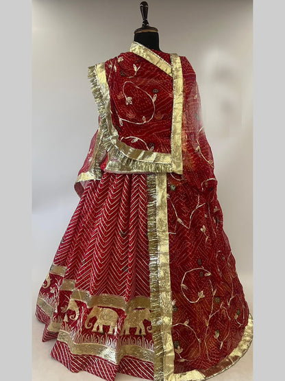 4 Meter Flare Bandhani Georgette Rajputi Poshak - Traditional Rajasthani Dress with Lafa Work-92034