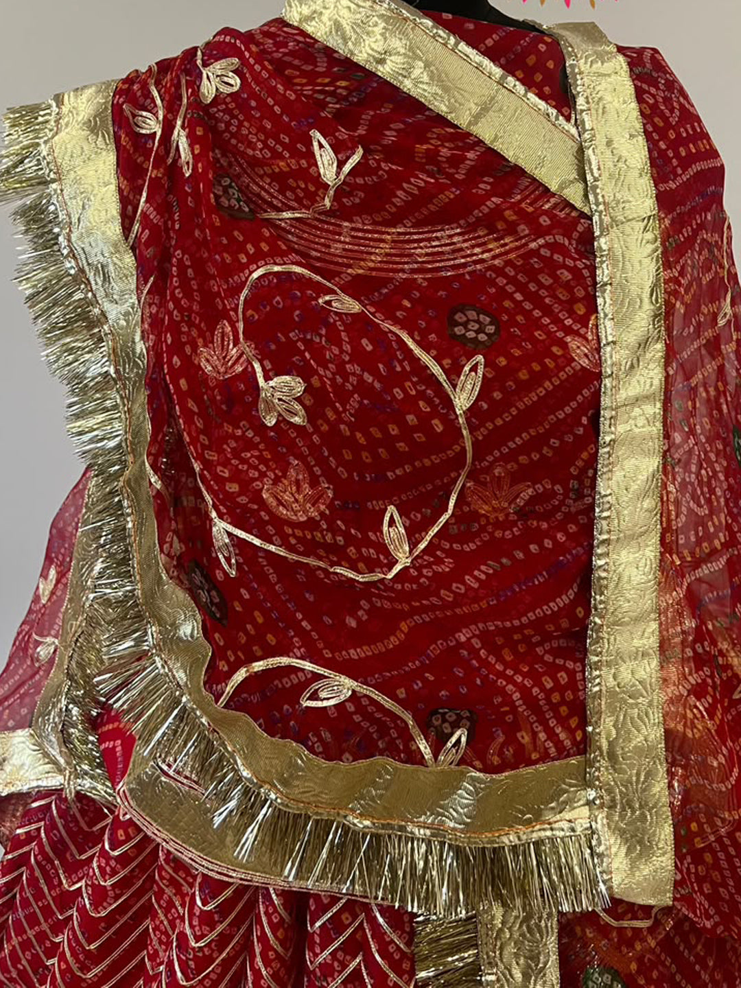 4 Meter Flare Bandhani Georgette Rajputi Poshak - Traditional Rajasthani Dress with Lafa Work-92034