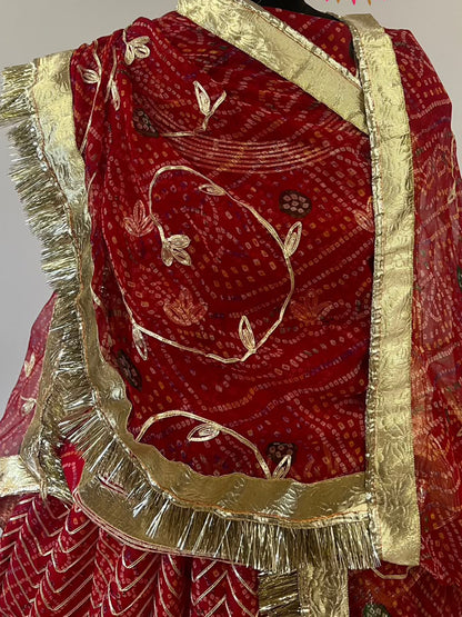 4 Meter Flare Bandhani Georgette Rajputi Poshak - Traditional Rajasthani Dress with Lafa Work-92034