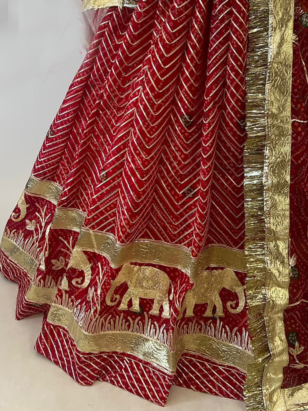 4 Meter Flare Bandhani Georgette Rajputi Poshak - Traditional Rajasthani Dress with Lafa Work-92034
