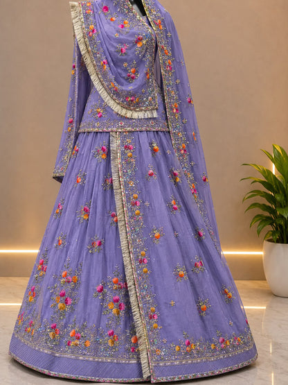 Heavy Organza Rajputi Poshak with Hand Brush Painting, Coding Zari Embroidery & Sequence Work-92007