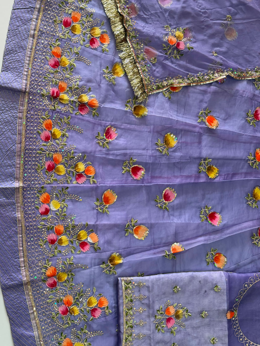 Heavy Organza Rajputi Poshak with Hand Brush Painting, Coding Zari Embroidery & Sequence Work-92007