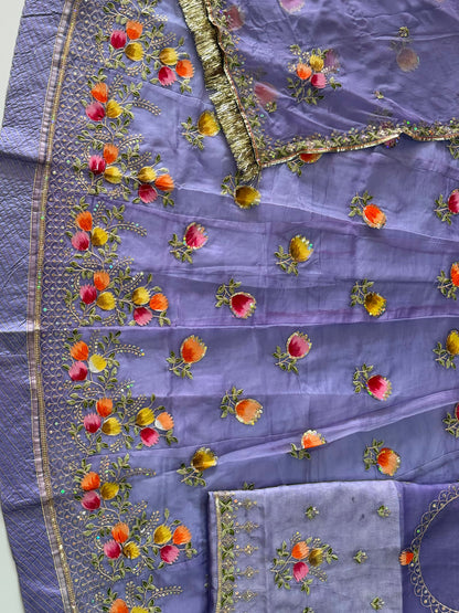 Heavy Organza Rajputi Poshak with Hand Brush Painting, Coding Zari Embroidery & Sequence Work-92007