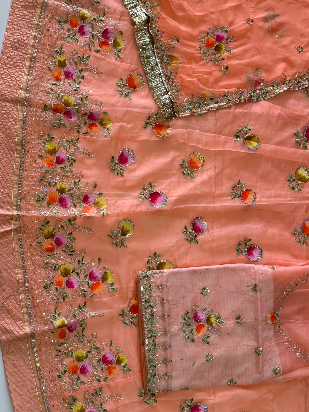 Heavy Organza Rajputi Poshak with Hand Brush Painting, Coding Zari Embroidery & Sequence Work-92008