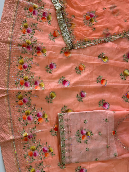 Heavy Organza Rajputi Poshak with Hand Brush Painting, Coding Zari Embroidery & Sequence Work-92008