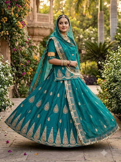 5 Meter Flare Glass Tissue Poshak - Vintage Rajasthani Rajputi Dress with Coding Zari-92016