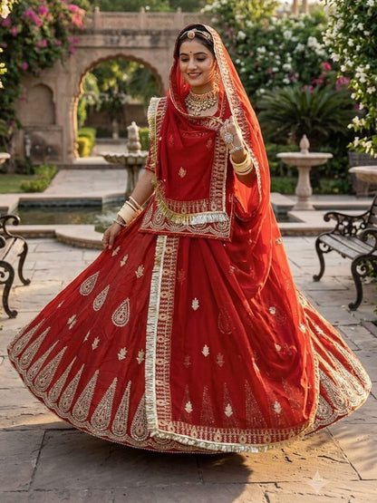 5 Meter Flare Glass Tissue Poshak - Vintage Rajasthani Rajputi Dress with Coding Zari-92017