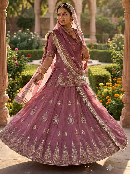 5 Meter Flare Glass Tissue Poshak - Vintage Rajasthani Rajputi Dress with Coding Zari-92018