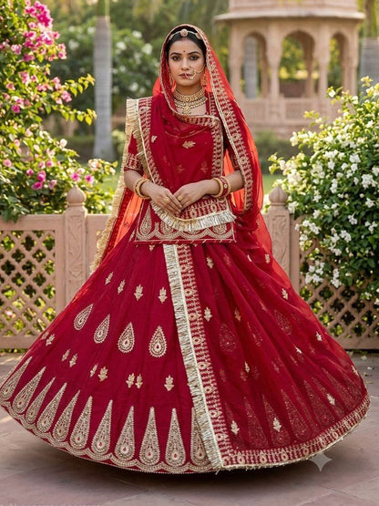 5 Meter Flare Glass Tissue Poshak - Vintage Rajasthani Rajputi Dress with Coding Zari-92020