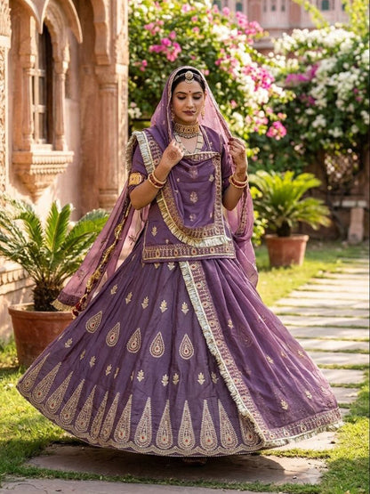5 Meter Flare Glass Tissue Poshak - Vintage Rajasthani Rajputi Dress with Coding Zari-92021