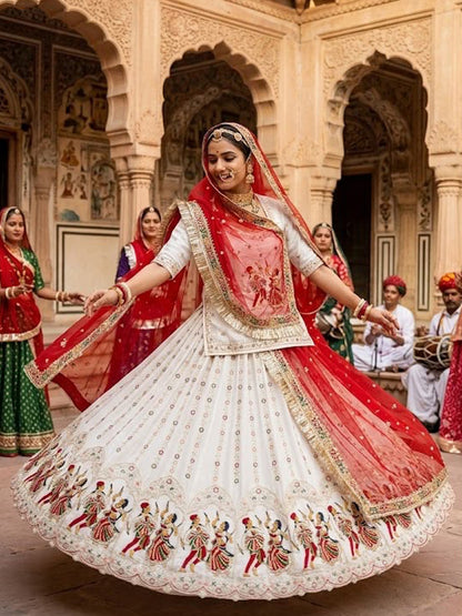 Royal Fancy Vintage Rajputi Poshak | Coding & Sequence Embroidery Poshak with Odhani-92010