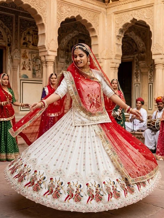 Royal Fancy Vintage Rajputi Poshak | Coding & Sequence Embroidery Poshak with Odhani-92010