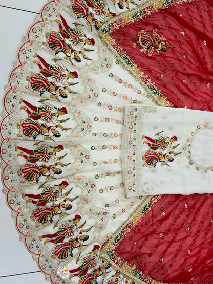 Royal Fancy Vintage Rajputi Poshak | Coding & Sequence Embroidery Poshak with Odhani-92010