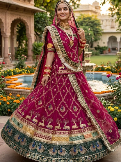 5 Meter Flare Humrahi Pure Poshak - Vintage Rajasthani Rajputi Dress with Coding Zari Work-92028