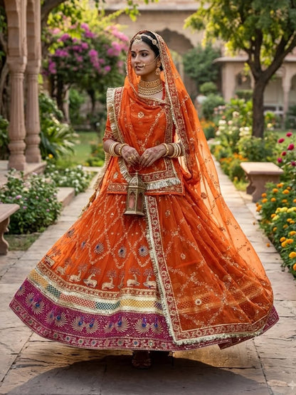 5 Meter Flare Humrahi Pure Poshak - Vintage Rajasthani Rajputi Dress with Coding Zari Work-92026