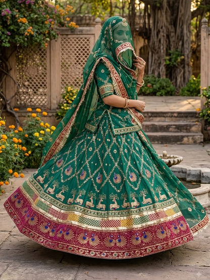 5 Meter Flare Humrahi Pure Poshak - Vintage Rajasthani Rajputi Dress with Coding Zari Work-92022