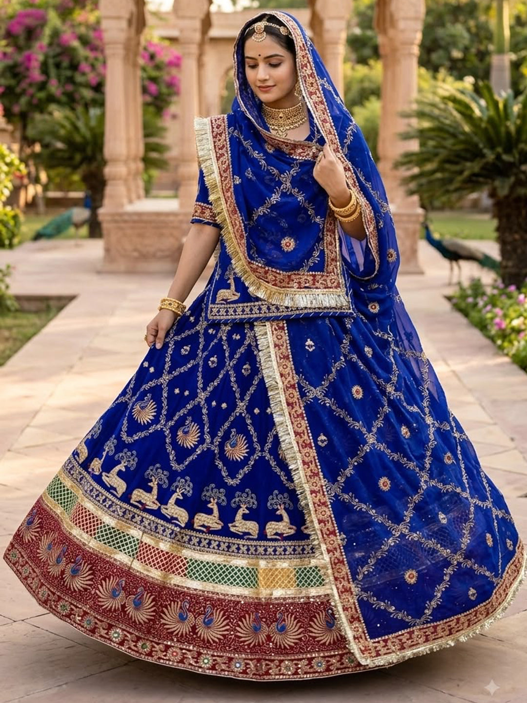 5 Meter Flare Humrahi Pure Poshak - Vintage Rajasthani Rajputi Dress with Coding Zari Work-92027