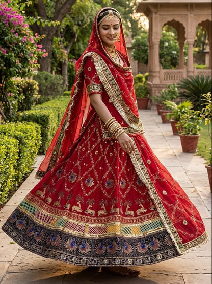 5 Meter Flare Humrahi Pure Poshak - Vintage Rajasthani Rajputi Dress with Coding Zari Work-92024