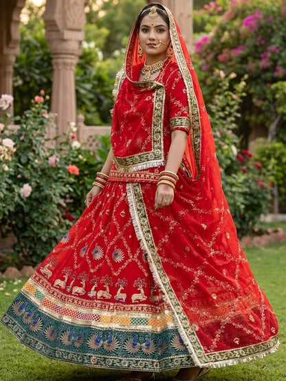 5 Meter Flare Humrahi Pure Poshak - Vintage Rajasthani Rajputi Dress with Coding Zari Work-92025