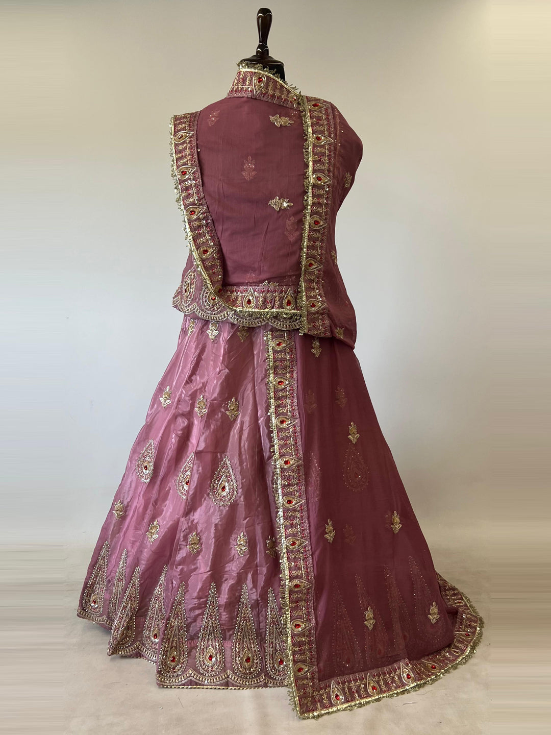 5 Meter Flare Glass Tissue Poshak - Vintage Rajasthani Rajputi Dress with Coding Zari-92018