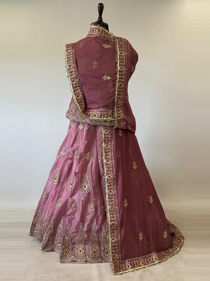 5 Meter Flare Glass Tissue Poshak - Vintage Rajasthani Rajputi Dress with Coding Zari-92018