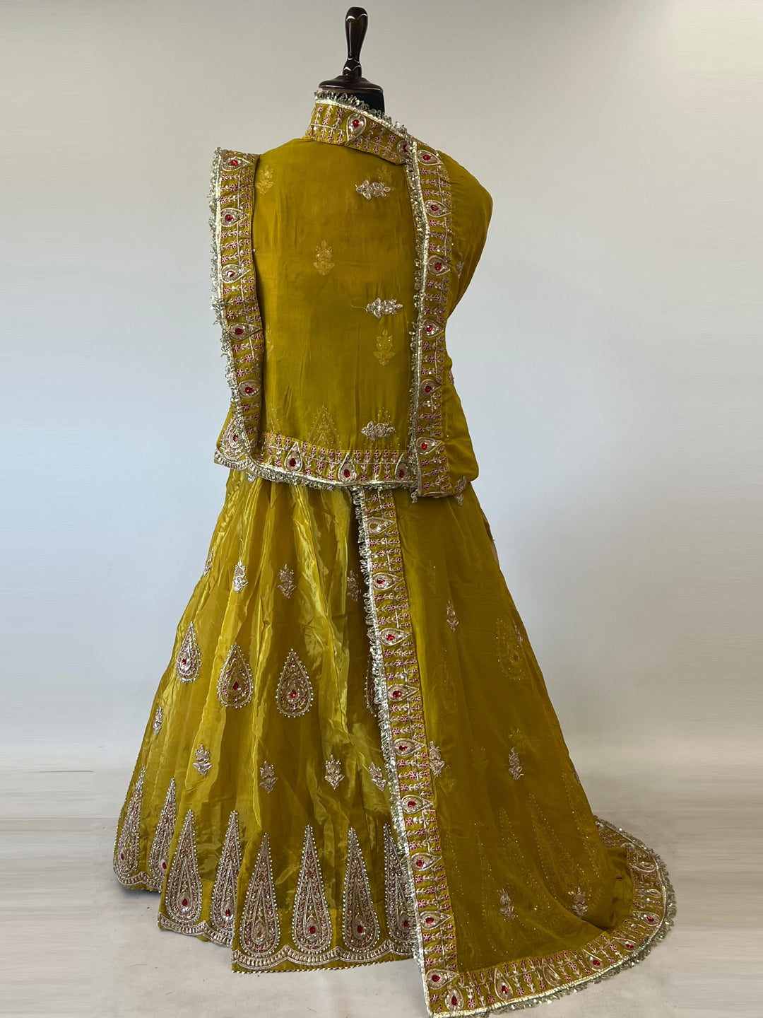 5 Meter Flare Glass Tissue Poshak - Vintage Rajasthani Rajputi Dress with Coding Zari-92019