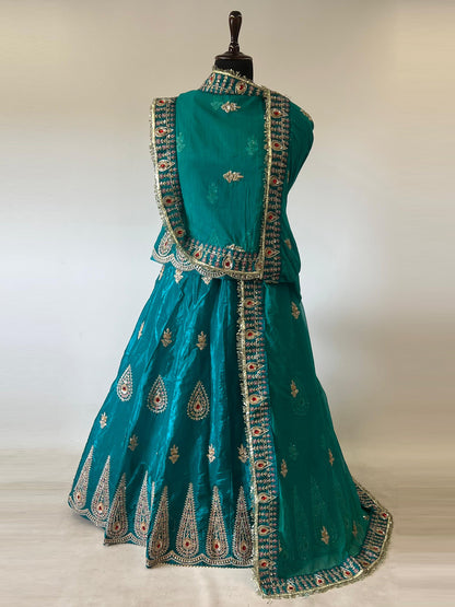 5 Meter Flare Glass Tissue Poshak - Vintage Rajasthani Rajputi Dress with Coding Zari-92016