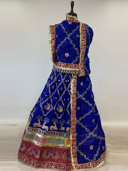 5 Meter Flare Humrahi Pure Poshak - Vintage Rajasthani Rajputi Dress with Coding Zari Work-92027