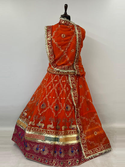 5 Meter Flare Humrahi Pure Poshak - Vintage Rajasthani Rajputi Dress with Coding Zari Work-92026