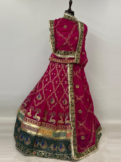 5 Meter Flare Humrahi Pure Poshak - Vintage Rajasthani Rajputi Dress with Coding Zari Work-92028