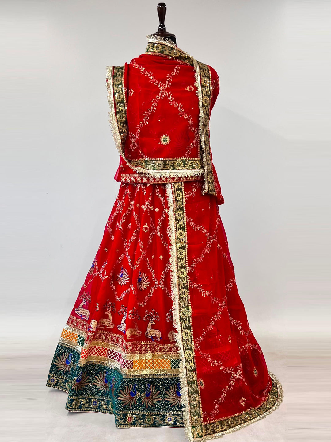5 Meter Flare Humrahi Pure Poshak - Vintage Rajasthani Rajputi Dress with Coding Zari Work-92025