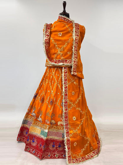5 Meter Flare Humrahi Pure Poshak - Vintage Rajasthani Rajputi Dress with Coding Zari Work-92023