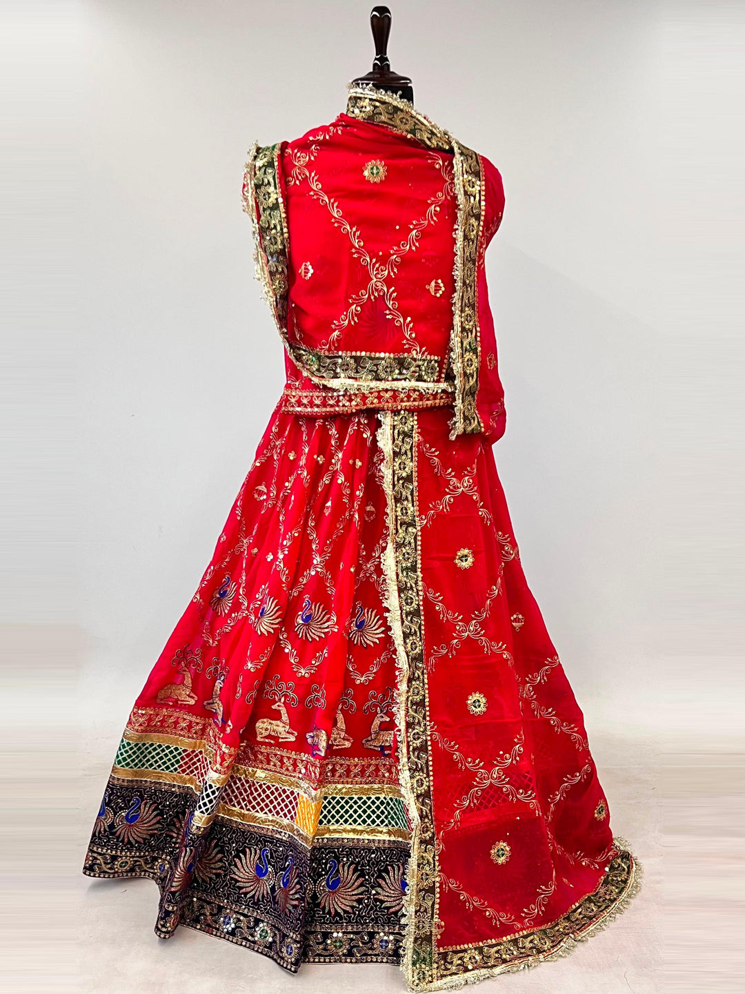 5 Meter Flare Humrahi Pure Poshak - Vintage Rajasthani Rajputi Dress with Coding Zari Work-92024