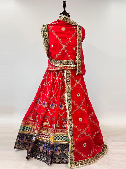 5 Meter Flare Humrahi Pure Poshak - Vintage Rajasthani Rajputi Dress with Coding Zari Work-92024