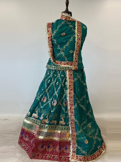 5 Meter Flare Humrahi Pure Poshak - Vintage Rajasthani Rajputi Dress with Coding Zari Work-92022