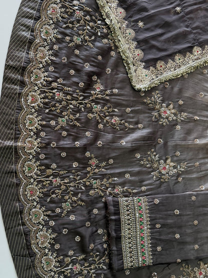 Double Shaded  4-Meter Flare Vintage Rajasthani Simar Silk Rajputi Poshak for Women-92067