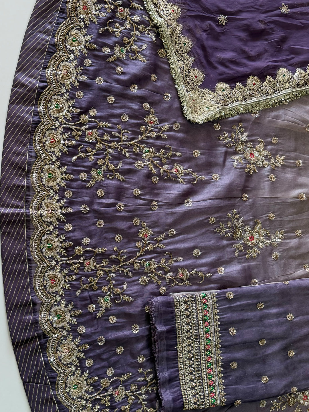 Double Shaded  4-Meter Flare Vintage Rajasthani Simar Silk Rajputi Poshak for Women-92069