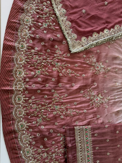 Double Shaded  4-Meter Flare Vintage Rajasthani Simar Silk Rajputi Poshak for Women-92071