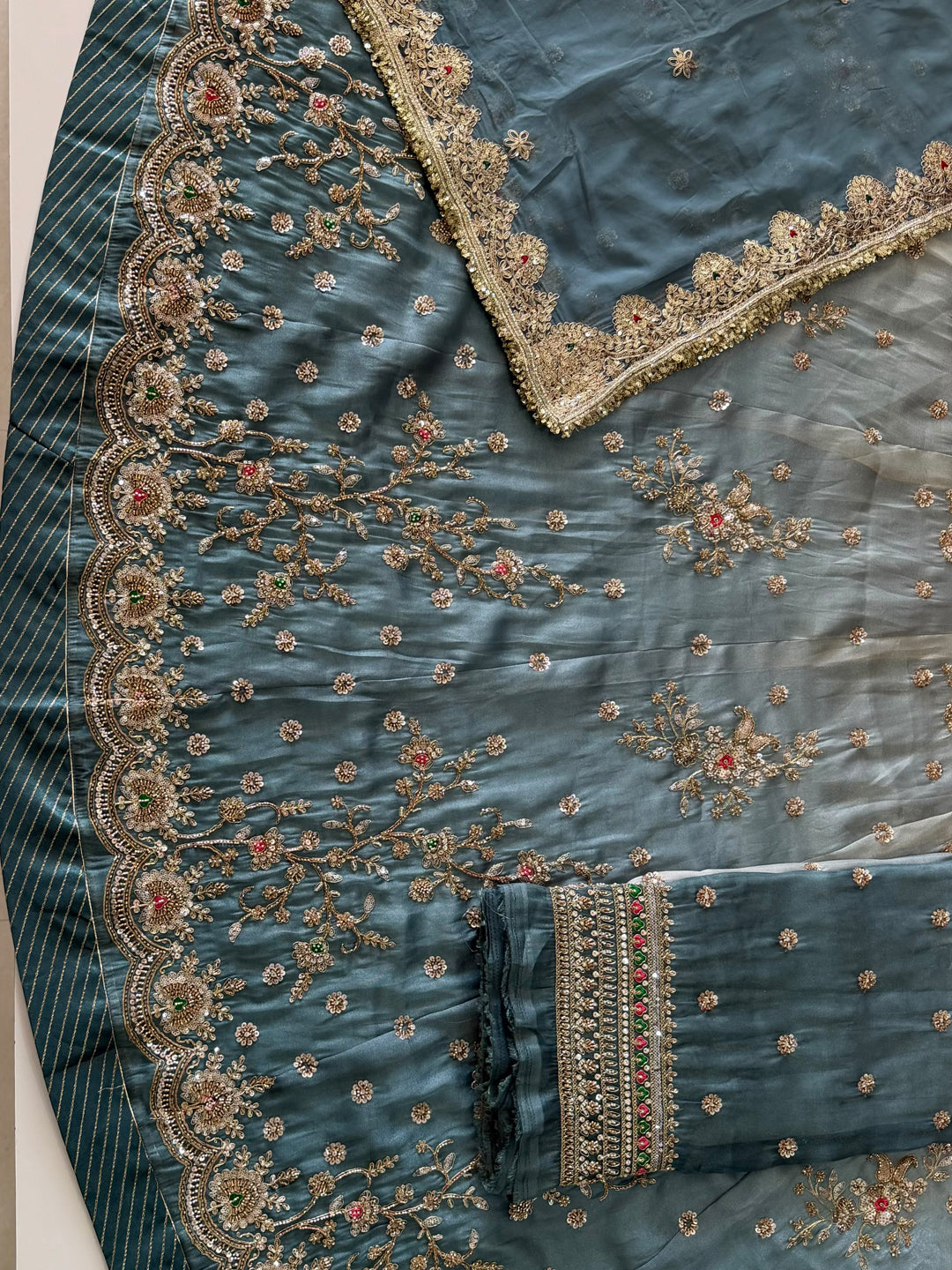 Double Shaded  4-Meter Flare Vintage Rajasthani Simar Silk Rajputi Poshak for Women-92068