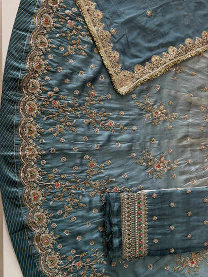 Double Shaded  4-Meter Flare Vintage Rajasthani Simar Silk Rajputi Poshak for Women-92068