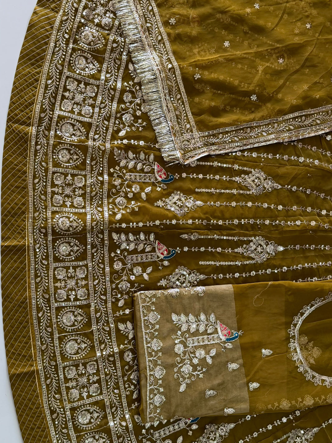 Half Pure Rajputi Poshak - Traditional Rajasthani Dress with Multi Jari Sequence Work-92060