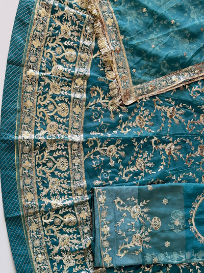 Half Pure Rajputi Poshak - Traditional Rajasthani Dress with Multi Jari Sequence Work-92053