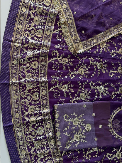 Half Pure Rajputi Poshak - Traditional Rajasthani Dress with Multi Jari Sequence Work-92055