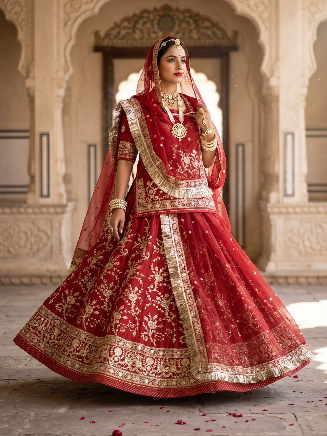 Half Pure Rajputi Poshak - Traditional Rajasthani Dress with Multi Jari Sequence Work-92052
