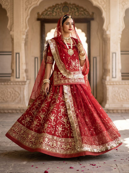 Half Pure Rajputi Poshak - Traditional Rajasthani Dress with Multi Jari Sequence Work-92052