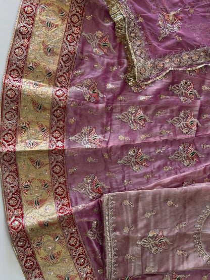 4-Meter Flare Vintage Rajasthani Gabana Tissue Silk Rajputi Poshak for Women-92051