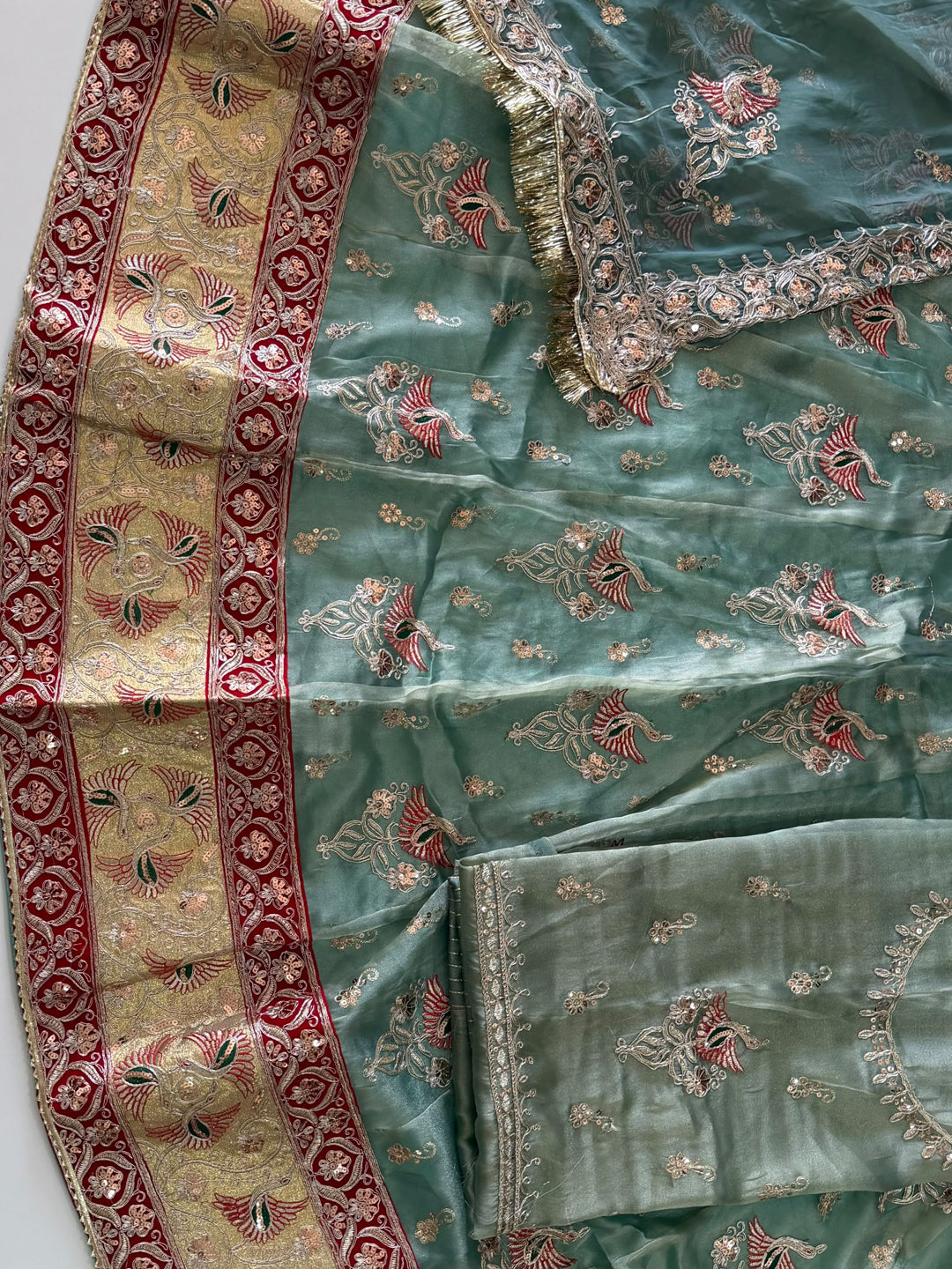 4-Meter Flare Vintage Rajasthani Gabana Tissue Silk Rajputi Poshak for Women-92047