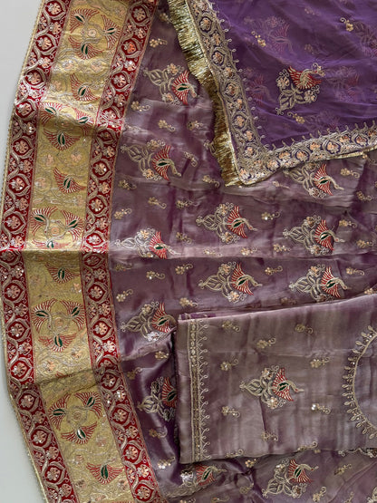 4-Meter Flare Vintage Rajasthani Gabana Tissue Silk Rajputi Poshak for Women-92049